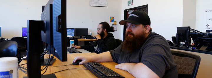 student working on computer